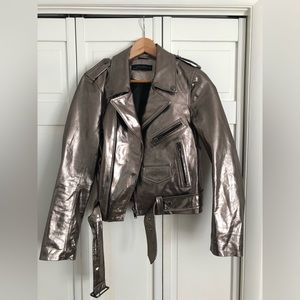 Zara Silver Iridescent Leather Jacket